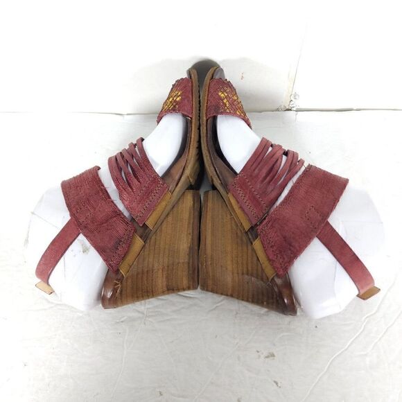 A.S.98 Women's EU37 US6,5 Burgundy Leather Wedge Heels Strappy Slingback Sandal - Picture 12 of 15